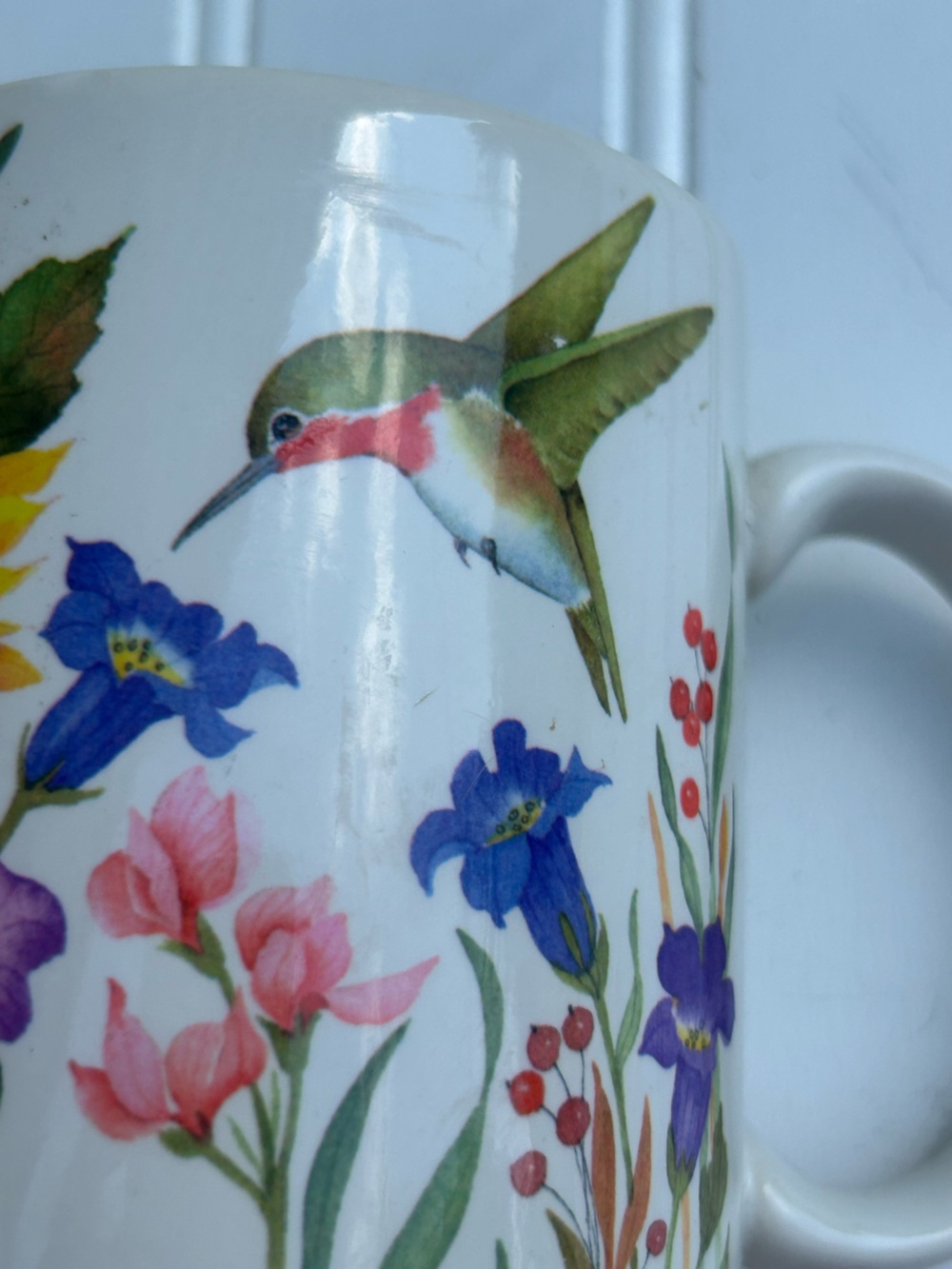 Vintage Mugs Valarie Pfeiffer Floral Bird Ceramic Coffee Cups Cottagecore  2 - Picture 5 of 10